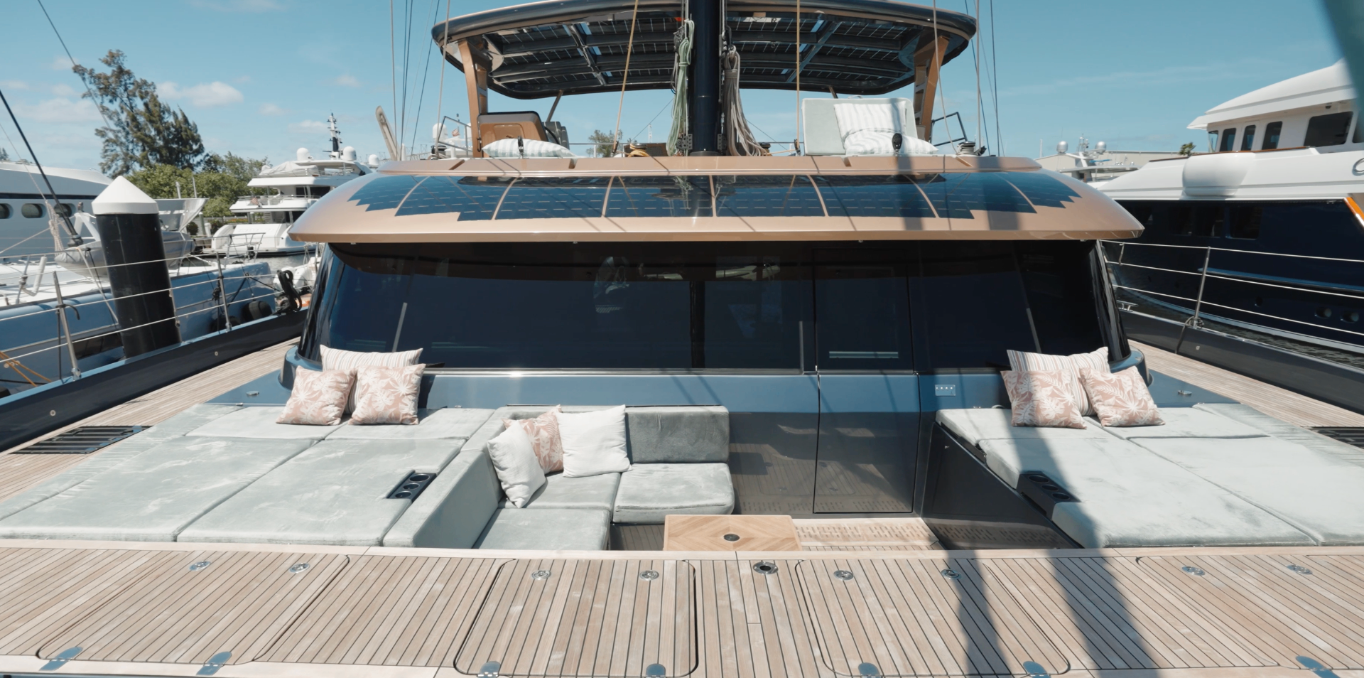 CATALLAXY aft cockpit lounge with solar roof