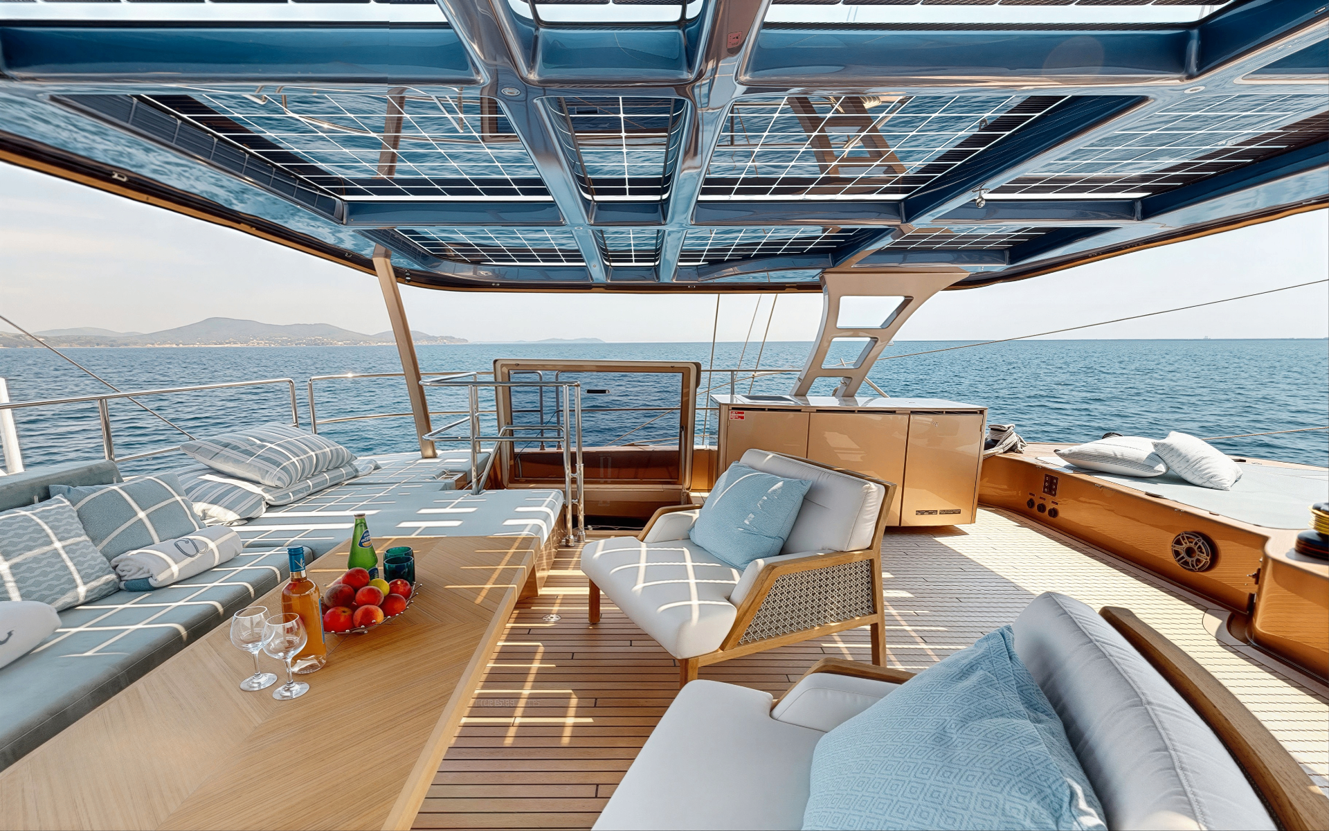 CATALLAXY flybridge with solar panels