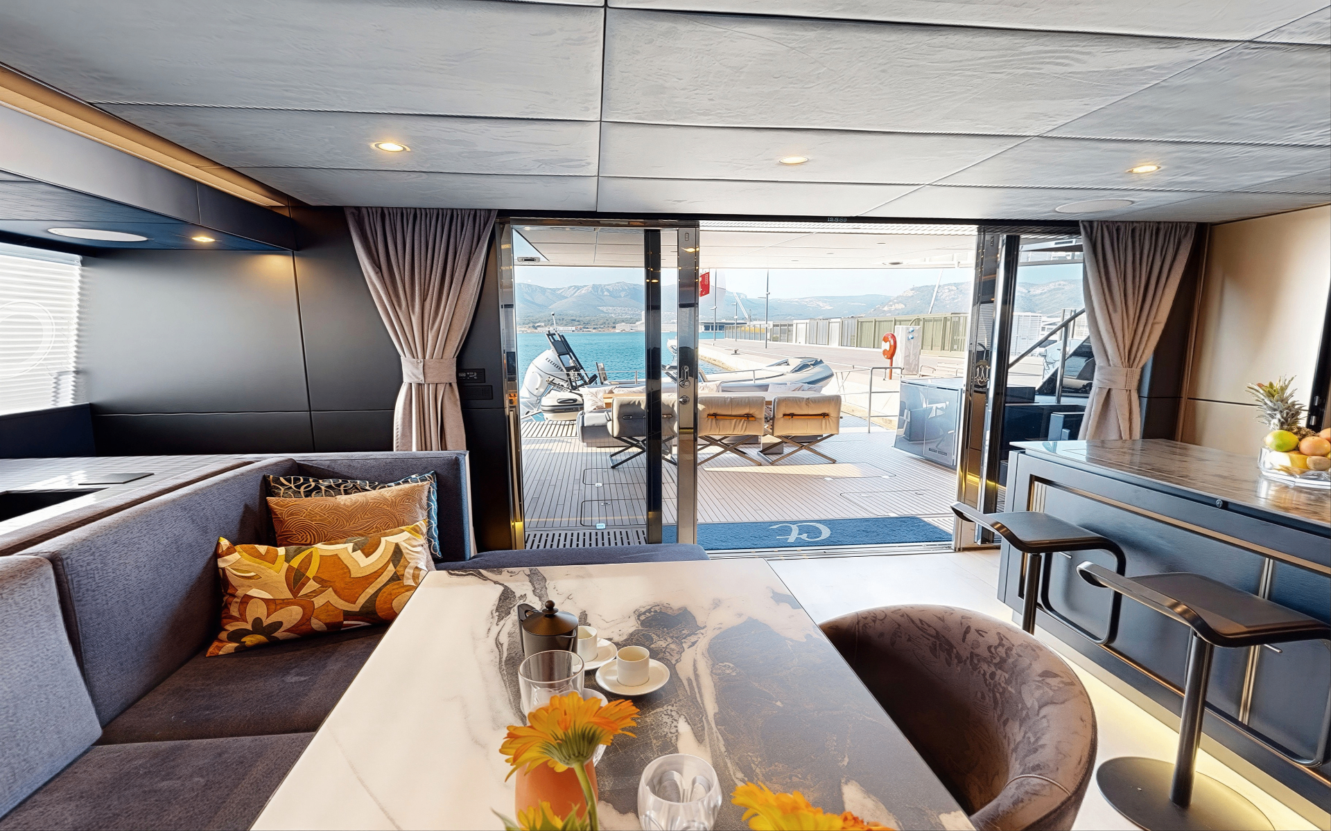 CATALLAXY salon interior with deck access
